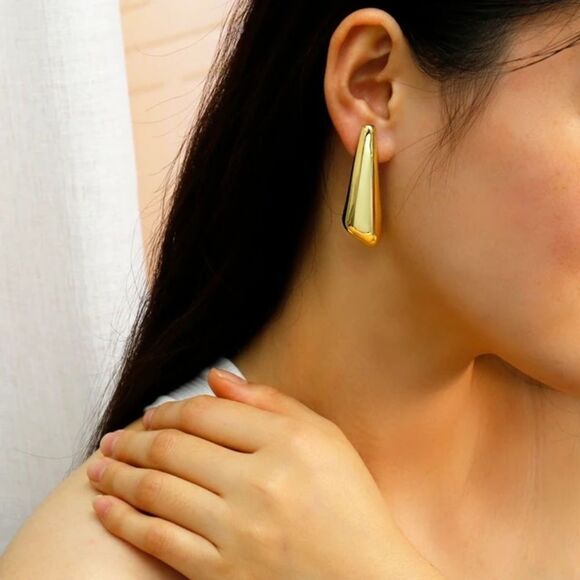 Gold Dangle Statement Geometric Long Triangle Exaggerated Earrings - Picture 1 of 9
